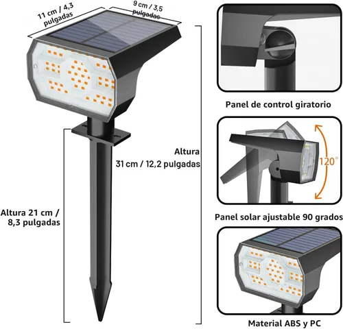 Vista 5 de NYMPHY Luces solares para exteriores, impermeables, IP68, 56 LED, 3 modos de iluminación, funciona con energía solar, para jardín, patio, luces