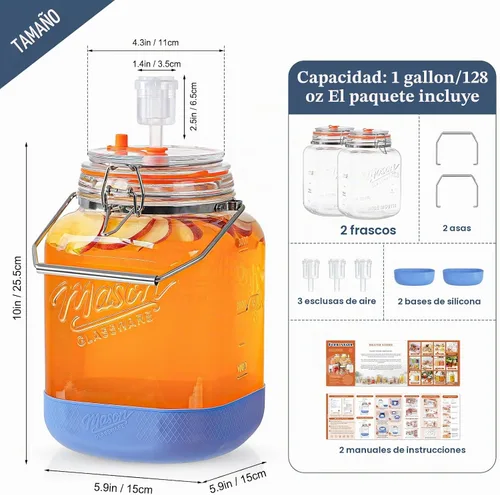 Vista 4 de Tarro de fermentación grande de 1 galón/128 oz, kit de fabricación de aguamiel, frascos de pepinillos, 2