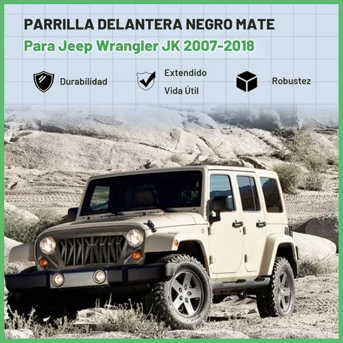 Vista 7 de Rejilla de tiburón para Jeep Wrangler JK JKU Rubicon Sahara Sport 07-18 Parrilla delantera negra mate para Jeep Wrangler 2007-2018