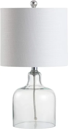 Vista 7 de JONATHAN Y Lámpara de mesa de cristal transparente de 19 pulgadas para sala de estar, dormitorio, pantalla de tambor de lino blanco, moderna lámpara
