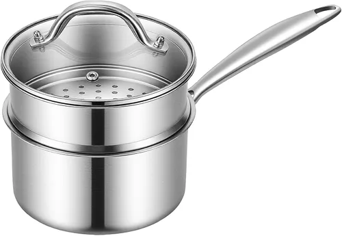 Vista 9 de Ohtomber Cacerola de Acero Inoxidable - Vaporera Tri-Ply de 1.5 Cuartos para Cocinar, Olla Pequeña de Cocción con Canasta Vaporera, Cacerola
