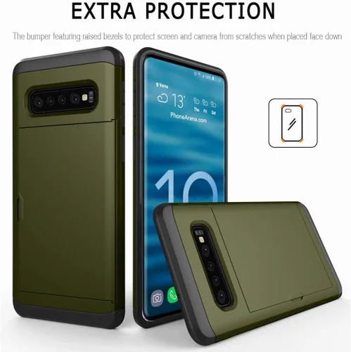 Vista 2 de Funda para Galaxy S10 Plus, ultrafina, a prueba de golpes, parte trasera dura, de silicona de doble capa, protector para tarjetas de crédito, ranura