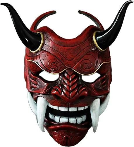Vista 7 de Máscara japonesa Samurai Hannya Oni, máscaras de látex de cara completa Negro