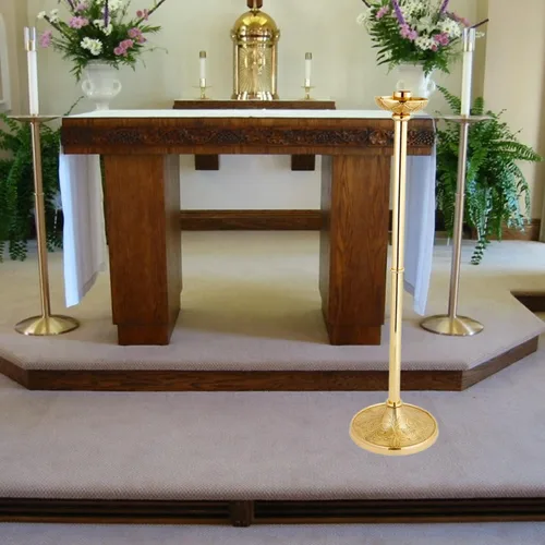 Vista 7 de Candelabro pascual grande de latón macizo, portavelas de altar de iglesia, 44 pulgadas