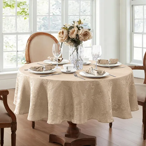 Vista 2 de Elrene Home Fashions Caiden Elegance - Mantel de tela damasco impermeable, resistente a las manchas y a las arrugas, 90 pulgadas redondo, color gris
