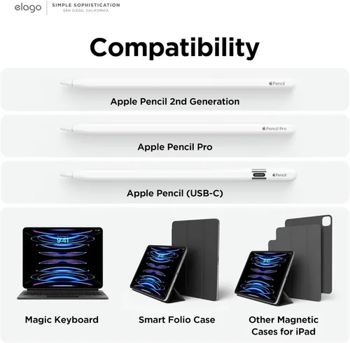 Vista 2 de elago Soporte de metal compatible con Apple Pencil Series (USB-C, Pro, 2ª generación), compatible con teclado Apple Magic, funda con teclado