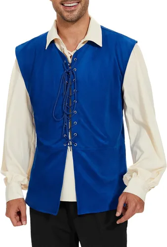 Vista 24 de Zando Chaleco pirata renacentista medieval vikingo para hombre, disfraz de Halloween o cosplay