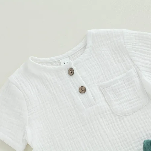 Vista 17 de fhutpw Conjunto de 2 piezas de ropa de verano para bebés, camiseta de manga corta, cintura elástica, pantalones cortos para niños pequeños