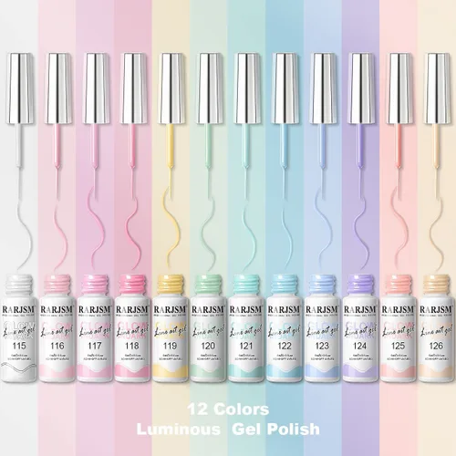 Vista 5 de RARJSM Revestimiento de gel para arte de uñas que brilla en la oscuridad, 12 colores pastel suaves, verde neón, azul, morado, rosa, pintura
