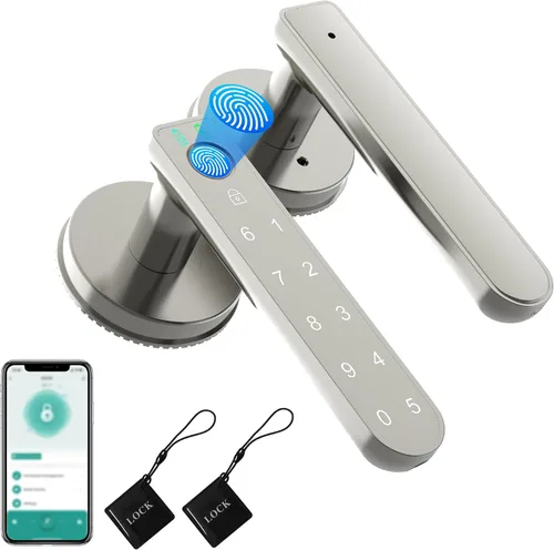Vista 11 de Cerradura de puerta de huellas dactilares, perilla inteligente 6 en 1 con control de aplicación/huellas dactilares/tarjetas IC/contraseñas/2 llaves