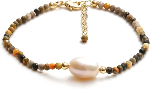 Vista 19 de Gempires - Pulseras de cuentas de cristal hechas a mano con joyería de perlas de agua dulce hipoalergénicas, chapadas en oro de 7.5 pulgadas