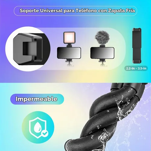 Vista 2 de UBeesize Trípode para teléfono, UBeesize Trípode para teléfono de 30 cm flexible con soporte para teléfono celular y obturador remoto inalámbrico