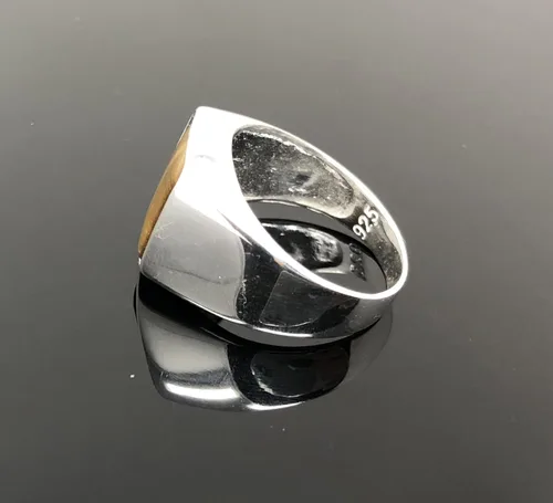 Vista 8 de KAR Anillo de ojo de tigre para hombre de plata esterlina maciza estampada 925K P2G