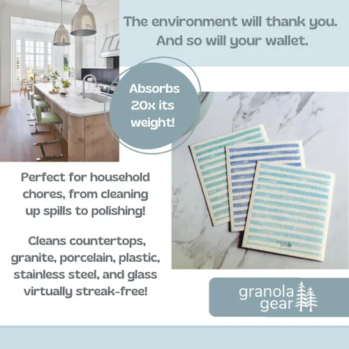 Vista 3 de Paquete de 6 paños suecos para cocina, hechos en Suecia, toallas de papel reutilizables, paños de esponja lavables, algodón de celulosa Seaglass