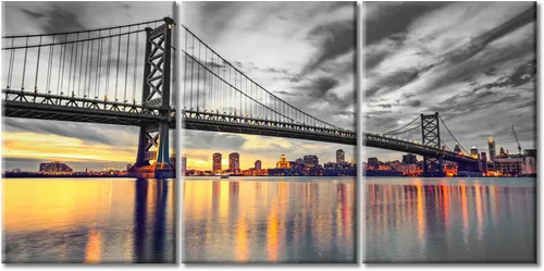 Vista 76 de TUMOVO Arte de pared en blanco y negro con paisaje urbano de Nueva York, decoración de pared de horizonte de Nueva York para sala de estar, puente