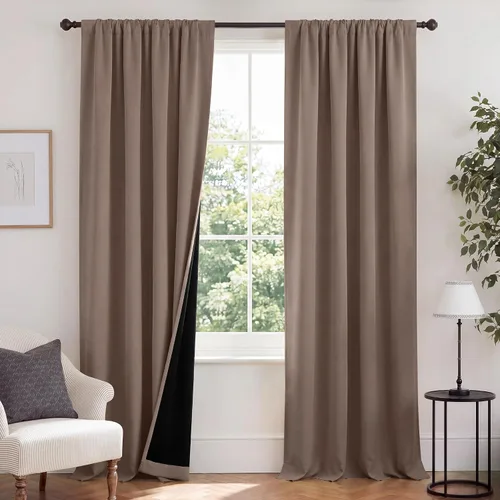Vista 37 de NICETOWN Biscotti Beige 100% Cortinas opacas de 45" de largo para cocina, bolsillo con varilla para sótano completamente opaco, cortinas térmicas