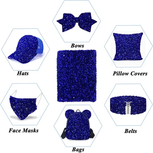 Vista 2 de The Yard - Tela de lentejuelas azules de 1 yarda, tela elástica de lentejuelas, tela de tapicería azul real brillante para coser, tela de punto
