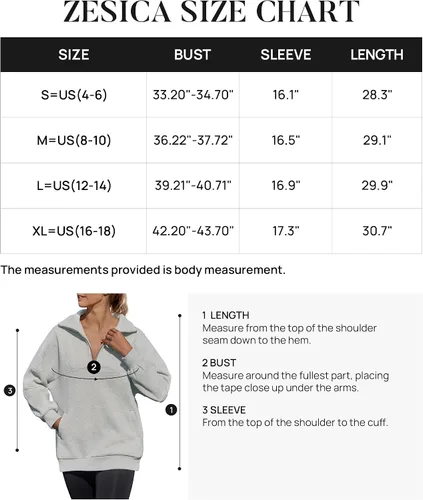 Vista 6 de ZESICA Women's Oversized Half Zip Sweatshirt Long Sleeve Quarter Zip Fleece Pullover Y2K Hoodies Tops Fall Winter Clothes
