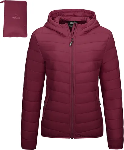 Vista 13 de Outdoor Ventures Chaqueta Puffer Ligera Empacable para Mujer con Cremallera Completa y Capucha, Abrigo de Invierno Acolchado Verde militar