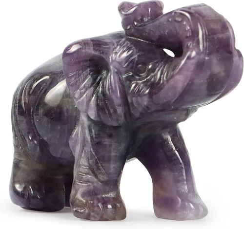 Vista 10 de SMQ Estatua de decoración de elefante de cristales de amatista de 2.0 pulgadas, piedras preciosas talladas a mano, figuras de cristal de buena