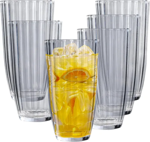 Vista 12 de Vasos de plástico acrílico transparente Highball Vasos de plástico reutilizables de 15 onzas (juego de 6) Apilables Vasos sin BPA