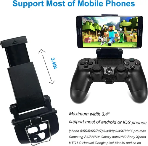Vista 3 de BRHE Phone Clip for PS4 Controller Mobile Gaming Mount Bracket Holder Adjustable Stand Clamp Compatible with iPhoneiOS, Android, for Playstation4