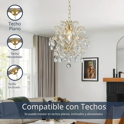 Vista 6 de Bestier Lámpara colgante moderna dorada con forma de gota de lluvia de cristal, lámpara de techo para comedor, baño, dormitorio, sala de estar Oro