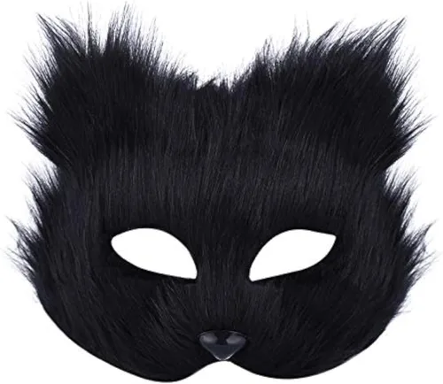 Vista 7 de Máscara de zorro de Halloween, disfraz de cosplay de media cara, animal peludo, fiesta, Navidad, ojo, gato, máscaras de Pascua