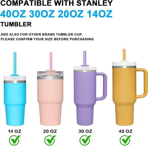 Vista 4 de 8 popotes de repuesto de color para Stanley Owala Simple Modern, Alwenid reutilizables con purpurina de acero inoxidable transparente, accesorios