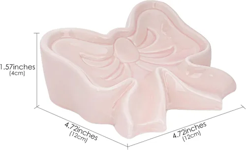 Vista 2 de Jabonera con lazo, caja de jabón de cerámica en forma de lazo, jabones de cerámica para baño, fregaderos, cocina (rosa)