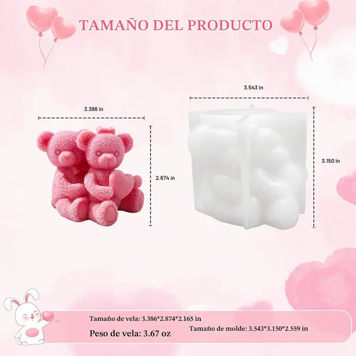 Vista 2 de Molde de vela de oso para hacer velas, molde de silicona 3D para el día de San Valentín para fundición de resina, bricolaje de yeso, arcilla Pareja