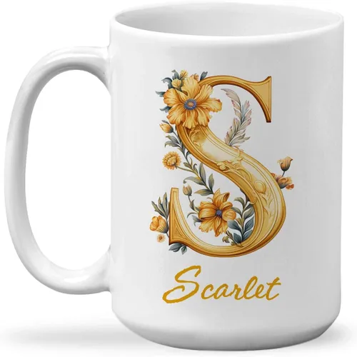 Vista 9 de Taza de cerámica personalizada con letra A del alfabeto, taza de café personalizada con nombre, taza de té inicial con monograma floral