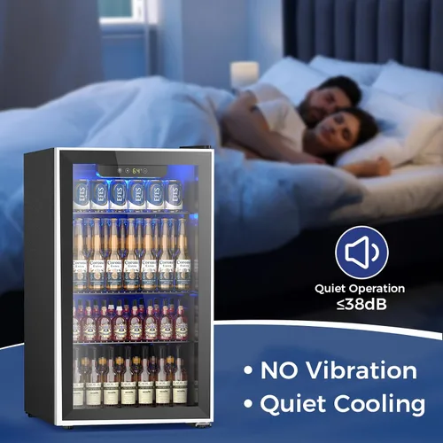 Vista 2 de Electactic Enfriador de vino para 26 botellas de 130 latas, pequeño gabinete independiente con puerta de vidrio de control de temperatura de 32 ℉ a