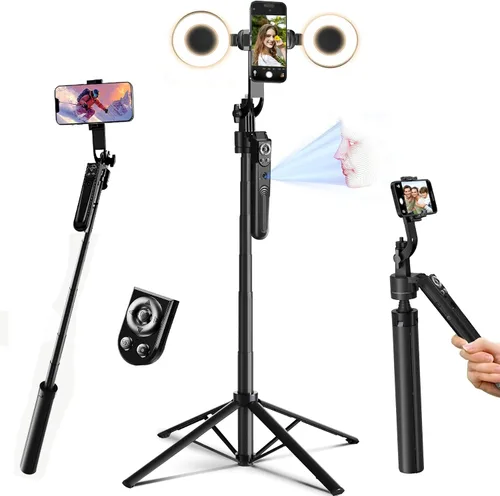 Vista 9 de Trípode de seguimiento automático de cara para iPhone con luz de 160 cm Palo selfie trípode soporte sigue tu movimiento 360° trípode de cámara