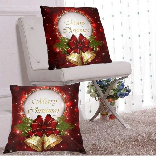 Vista 4 de Juego de 2 fundas de almohada decorativas con diseño de campanas de árbol de Navidad de 16 x 16 pulgadas, fundas de almohada decorativas