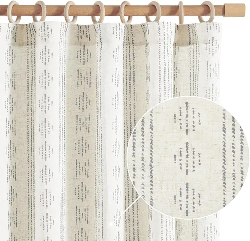Vista 16 de jinchan Cortinas bohemias a rayas para sala de estar, cortinas de lino estilo granja de 63 pulgadas de largo, 2 paneles para dormitorio, mudcloth