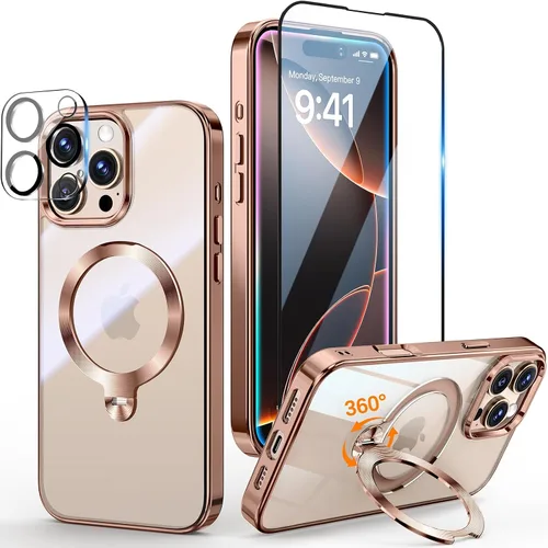 Vista 17 de [Protección Tri-Shield] Funda para iPhone 13 Pro con soporte giratorio de 360° compatible con MagSafe [anillo magnético de CD)