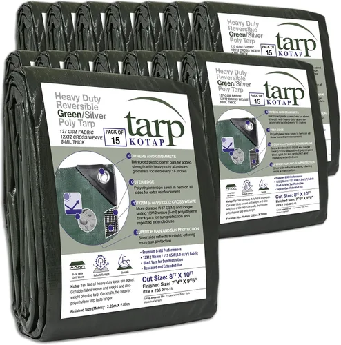 Vista 97 de Kotap TGS-0608 - Lona de polietileno reversible de 8 mil con protección UV, 6 pies X 8 pies, verde-plata