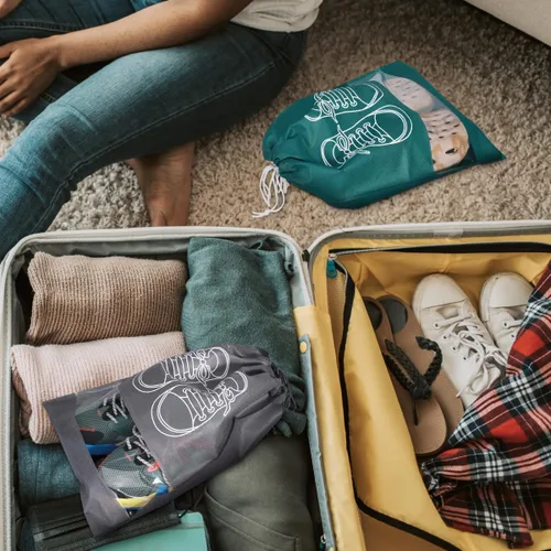 Vista 4 de ASEVAT Paquete de 8 bolsas de zapatos para viajes, bolsa portátil para zapatos de viaje, bolsas de zapatos para almacenamiento, bolsa organizadora