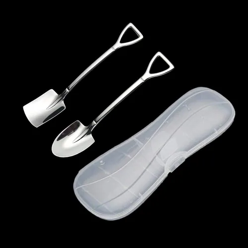 Vista 6 de Juego de cucharas de pala – 2 cucharas de postre de acero inoxidable para helado, café, té