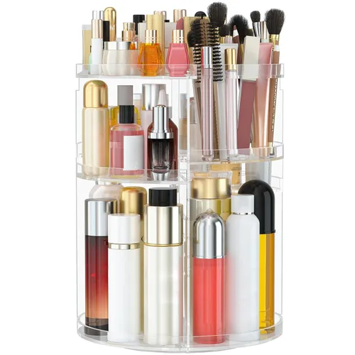 Vista 11 de Organizador de maquillaje negro con rotación de 360 grados, 7 niveles de gran capacidad, organizador de cosméticos acrílico, organizador
