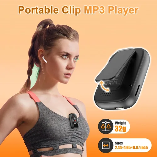 Vista 5 de Reproductor Mp3 portátil para niños con clip en la parte posterior, pequeño reproductor de música con Bluetooth 5.3, pantalla táctil, radio FM