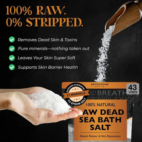 Vista 2 de Aromasong Sal de baño del mar muerto cruda, mínimamente limpia, contiene más minerales del mar muerto, incluyendo barro del mar muerto, sales 100%