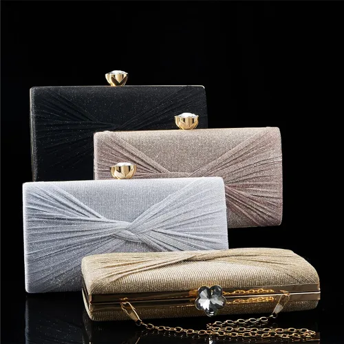 Vista 5 de YAPAIOU Bolso de mano de metal con patrón de celosía para mujer, bolso de mano geométrico de noche con correa de cadena