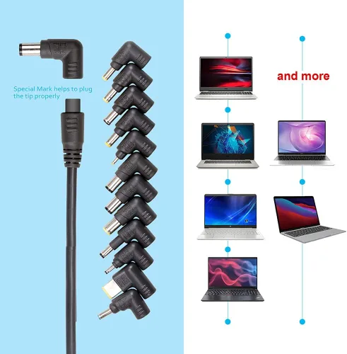 Vista 5 de Cargador universal para portátil con pantalla LCD de 90 W, adaptador de CA delgado cable de fuente de alimentación con puerto USB 5V2.1A