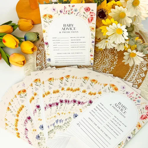 Vista 6 de JOETMAE Tarjetas de juegos de baby shower de 5 x 7 pulgadas, predicciones florales y tarjeta de consejos, 50 tarjetas grandes de predicciones