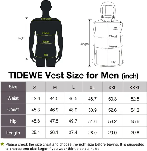 Vista 6 de TIDEWE Chaleco térmico para hombre con capucha térmica retráctil y batería para cazarsenderismo (negro y siguiente camuflaje G2, S-XXXL)