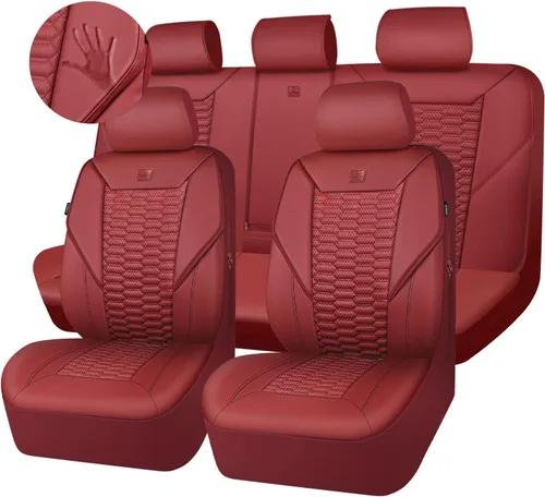 Vista 24 de CAR PASS Juego completo de fundas para asientos de coche de malla de espuma 3D de cuero, fundas para asientos de coche de malla transpirable