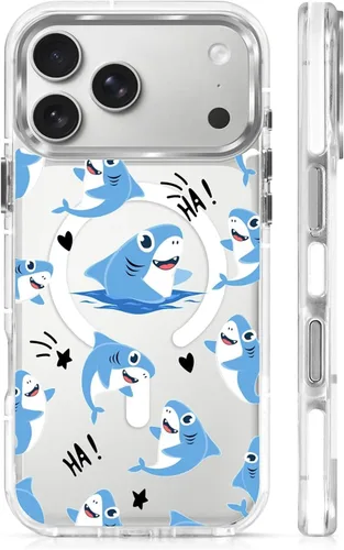 Vista 42 de Funda para iPhone 13 Pro, transparente con bonito patrón de tiburón azul, compatible con Magsafe funda protectora suave para mujeres y niñas (blanco)