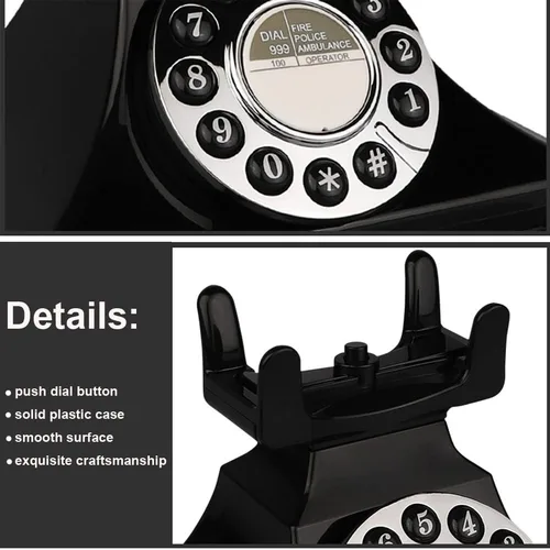Vista 6 de Teléfono vintage con cable, teléfonos fijos retro para el hogar, teléfono de trabajo antiguo de una sola línea con timbre fuerte para personas Negro